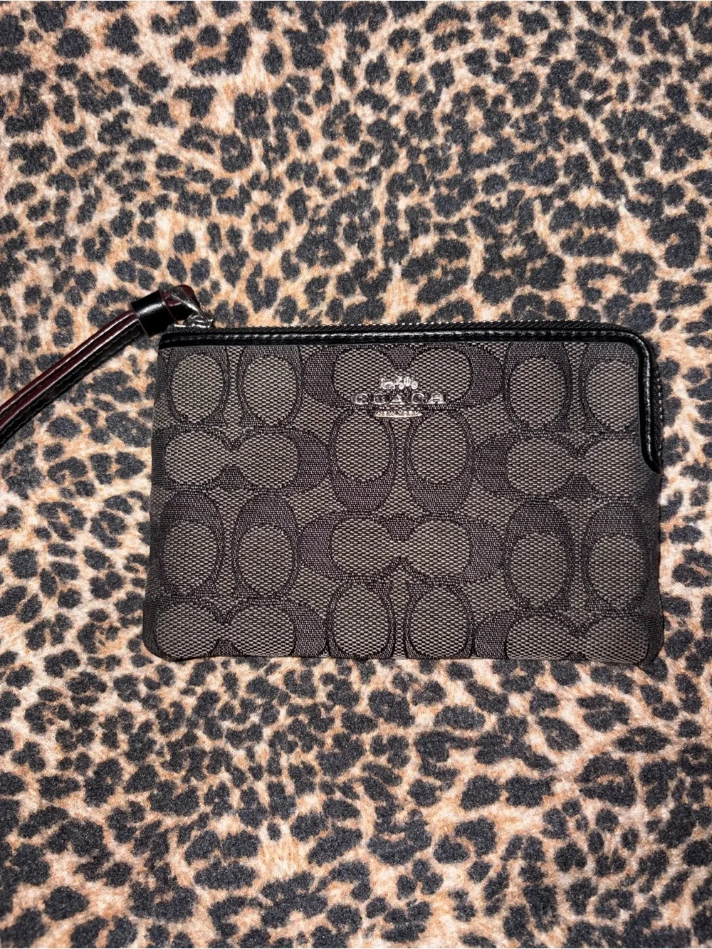 Coach Black Signature Pattern Zip Wristlet Phone Case